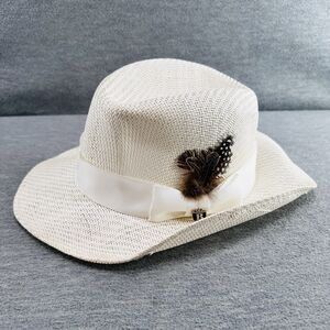 BRUNO CAPELO - Men's White Woven Straw Hat w/ Ribbin Fedora Hat Size XL   H7